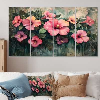 Hibiscus Flowers In Tropical Harmony I - Hibiscus Wall Art - Traditional Wall Art Decor