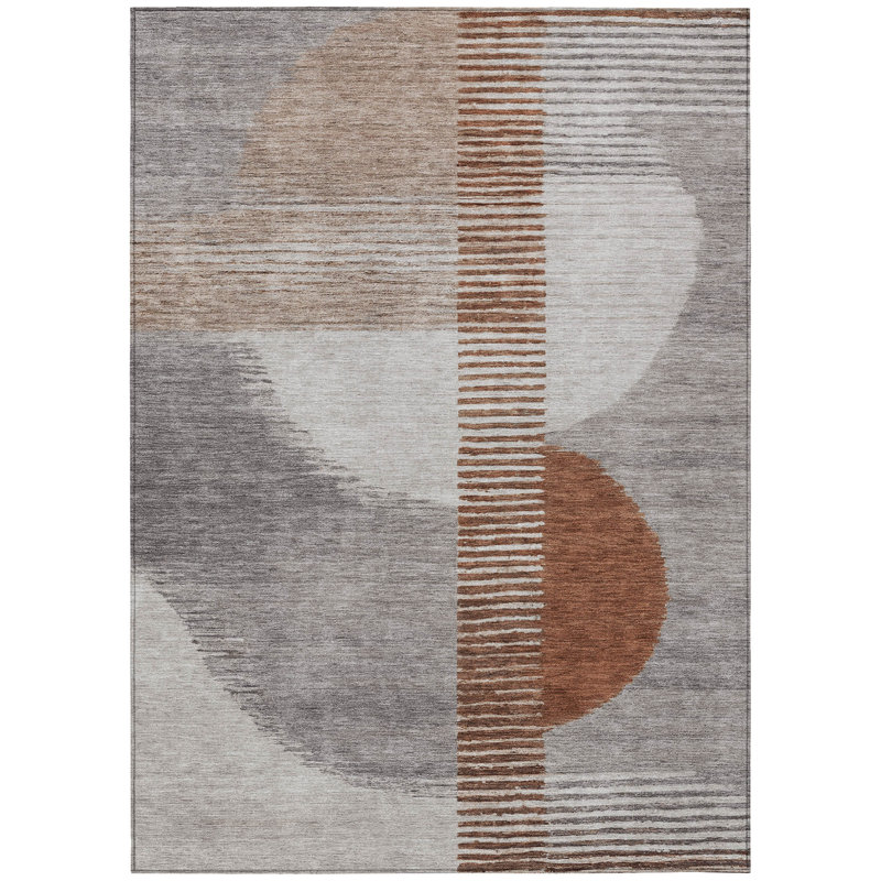 Machine Washable Indoor/Outdoor Xhevrie Taupe Rug, Rectangle 10' x 14'