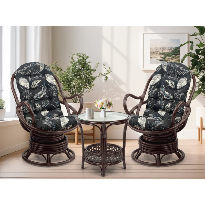 Gartman 28" W Tufted Swivel Lounge Chair, Black Leaf Polypropylene/Olefin