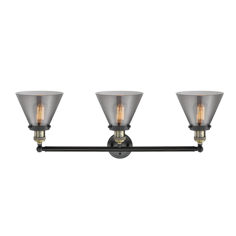 Éclairage pour meuble-lavabo de salle de bain 3 lumières Cone, Plaqué couleur fumée, Laiton antique noir, Incandescent