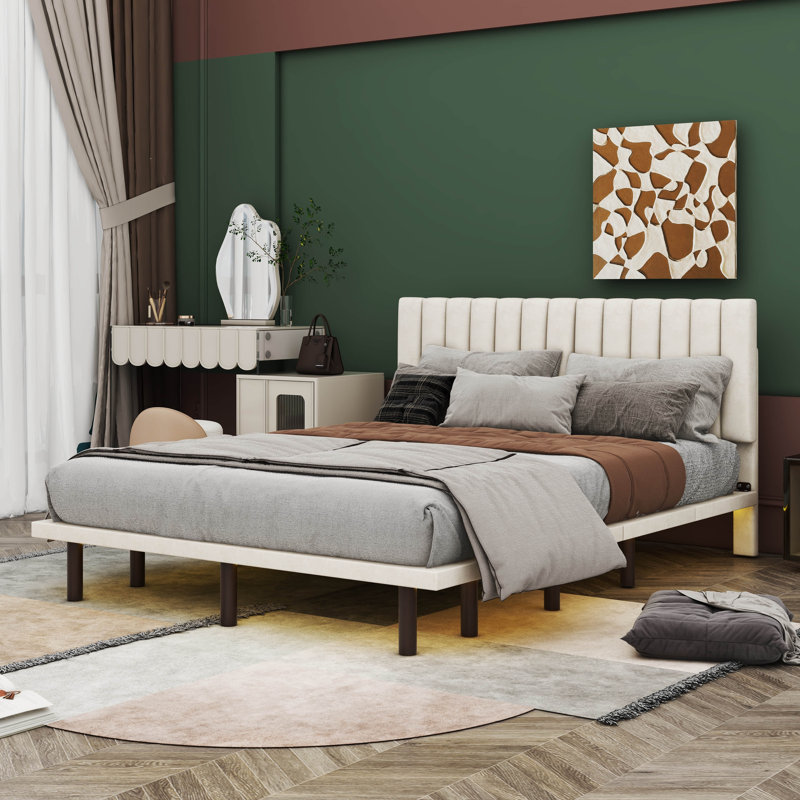 Lit tapissier Bukurosh, Beige