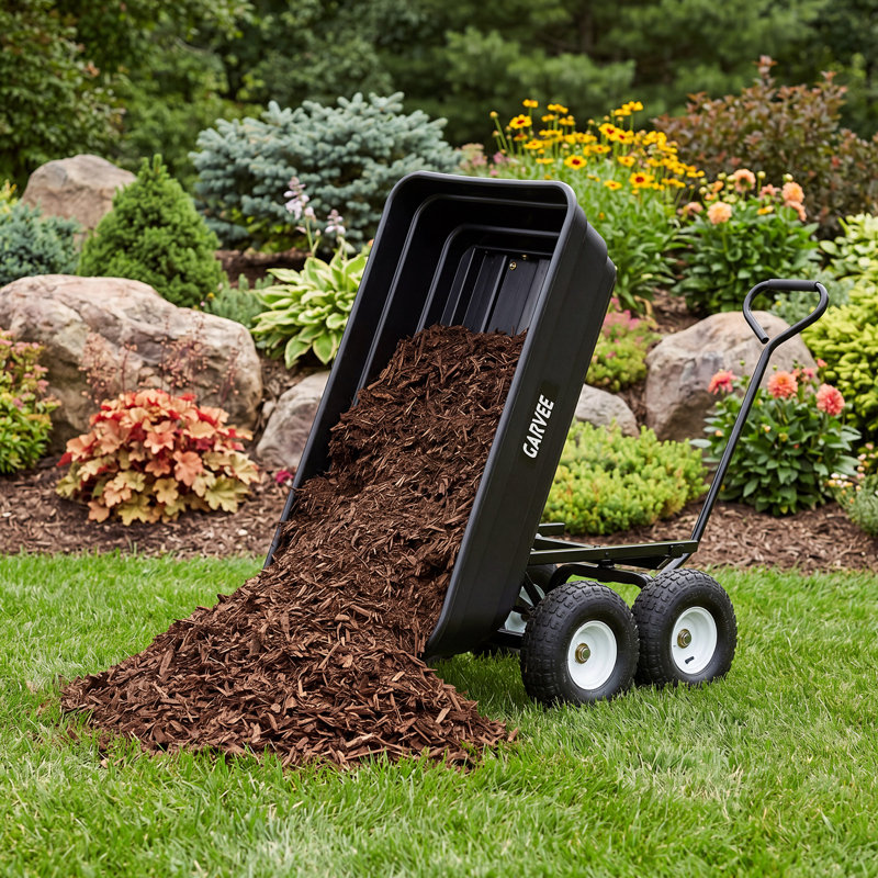 272 kg Heavy-Duty Poly Garden Dump Cart with Pneumatic Tyres and Quick-Release Bed for Lawn and Yard Work