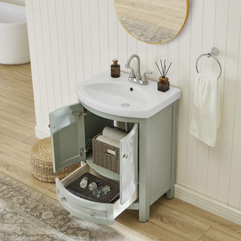 Thibeault 24'' Single Bathroom Vanity with Ceramic Top, Gray