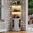 67.3" Corner Bar Cabinet with Power Outlet, Farmhouse Wine Bar with Adjustable Shelves, Lights & Glass Rack for Dining & Living Room