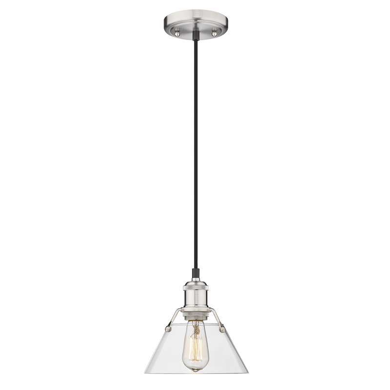 Luminaire suspendu conique à 1 lumière Weatherford, Étain, Verre transparent, H 129 po x l 7,5 po x P 7,5 po