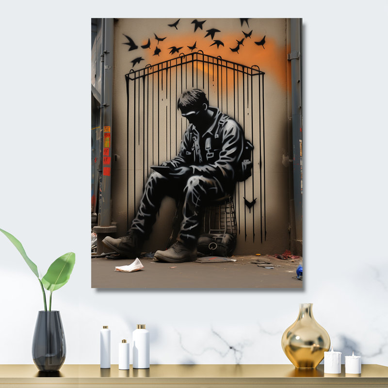 «Black Urban Solitude Pop Street Art II», art mural Pop Art, H 40 po x l 30 po x P 1,5 po