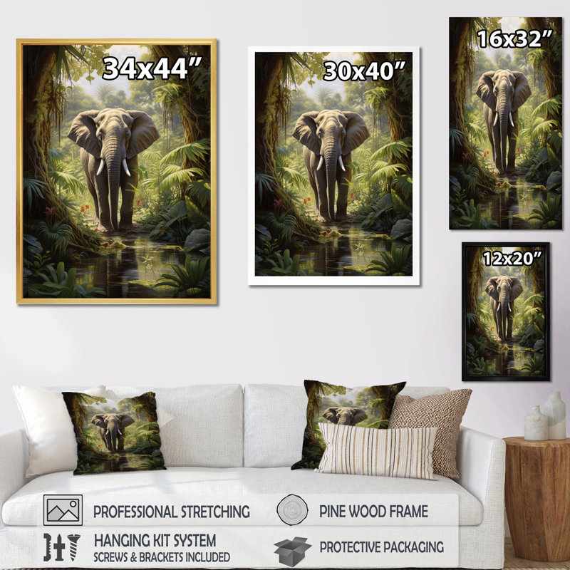 «Clarencia Elephant Jungle Sanctuary IV», reproduction sur toile, H 44 po x l 34 po x P 1,5 po, Cadre photo noir