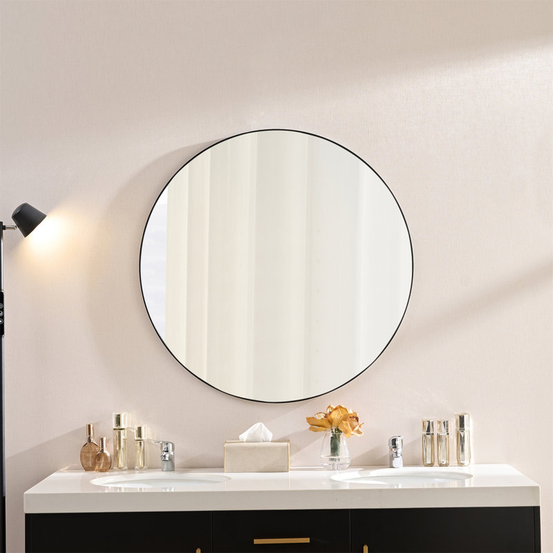 Miroir mural 36 po, miroir circulaire noir, cadre en métal, miroir rond de coiffeuse, pour salle de bain, salon, chambre à coucher (horizontale et verticale)