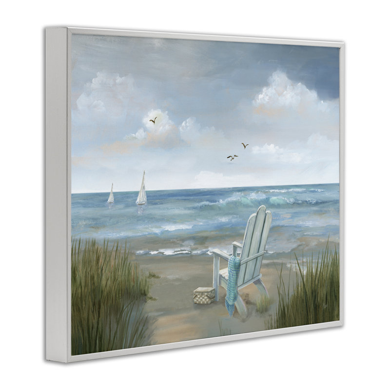 Art de giclée sur fond de plage apaisante par Nan, Estampe numérique encadrée blanc bord de mer, H 24 po x l 30 po