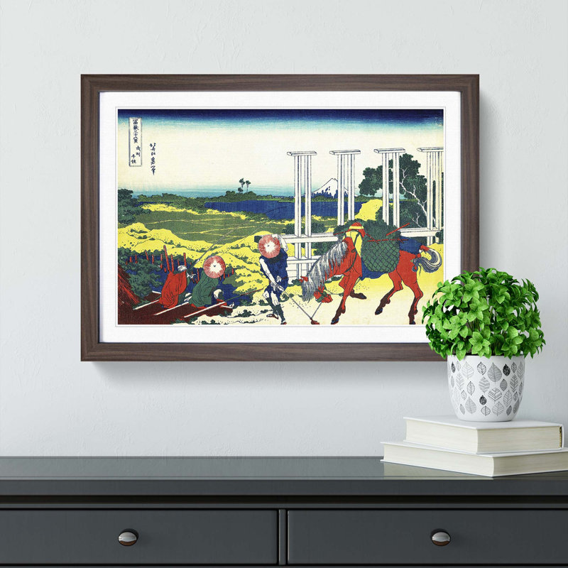 Senju in Musashi Province by Katsushika Hokusai - Picture Frame Painting Print, Walnut Framed, 48cm H x 65cm W x 2cm D