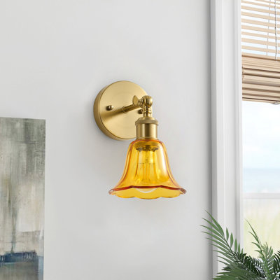 1-Light Polished Brass Wall Sconce with Glass Shade，ETL listed