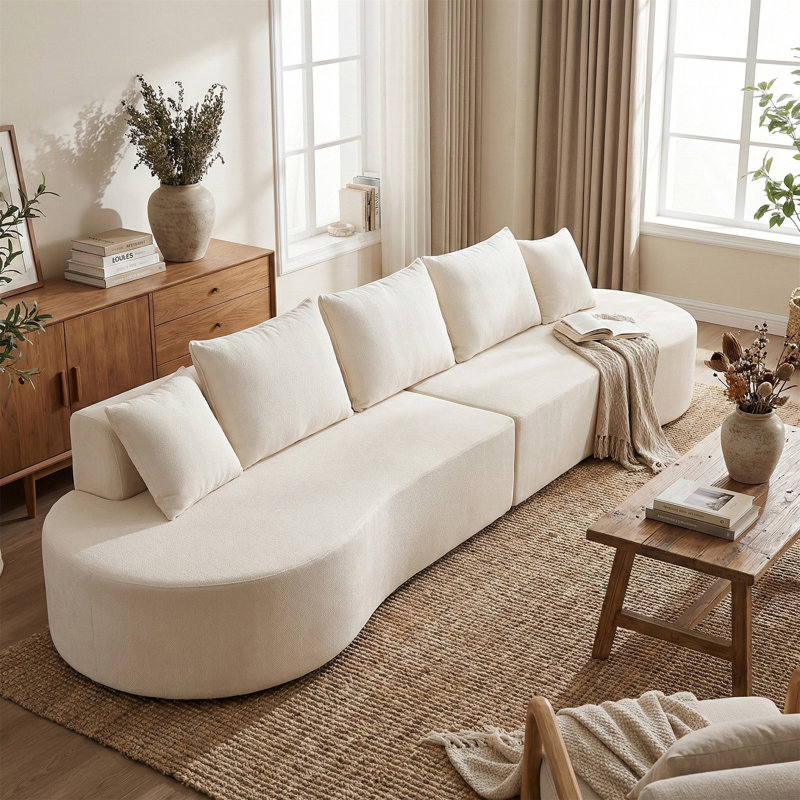 Canapé modulaire incurvé moderne 138,6 po avec éponge entièrement compressée haute densité, Beige Polyester