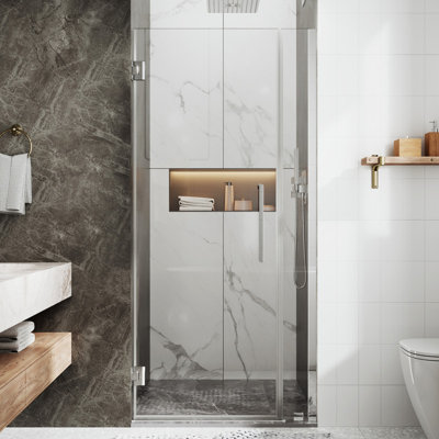 35-36" x 74" Chrome Frameless Hinged Shower Door, Easy Clean