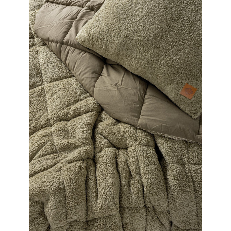 Ensemble d'édredon en molleton Everly Teddy, Courtepointe simple + 1 coussin, Pierre