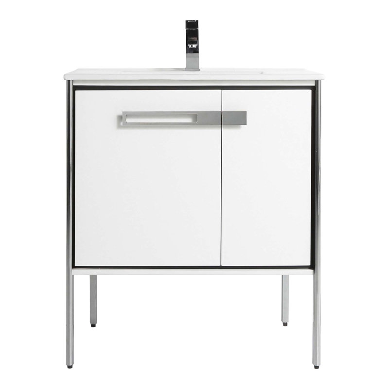 30" Single Bathroom Vanity, Polished Chrome, White Matte