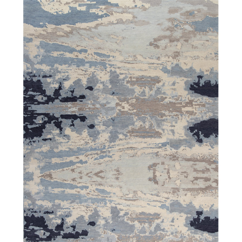 Nuage Wool Abstract Area Rug in Navy/Blue/Taupe, Rectangle 9' x 12'