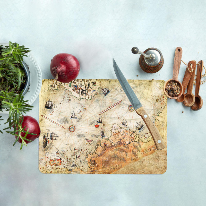 Carte rétro de Piri Reis, impression sur carte en verre pour la cuisine, 11 po x 15 po