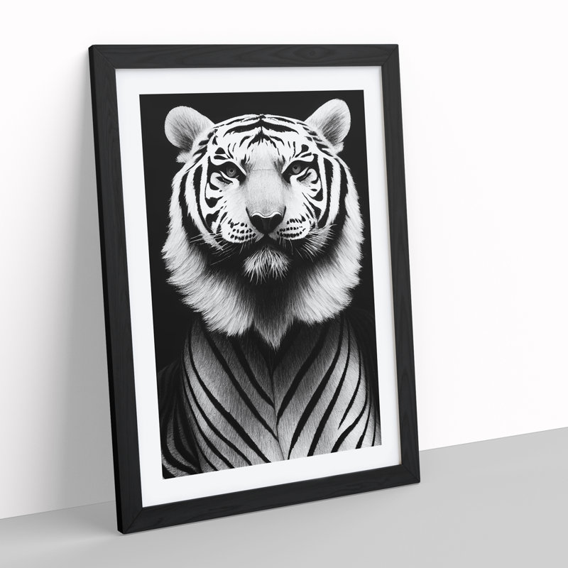 Monochrome Tiger No.2 - Framed Print, Black, 64cm H x 46cm W x 2cm D
