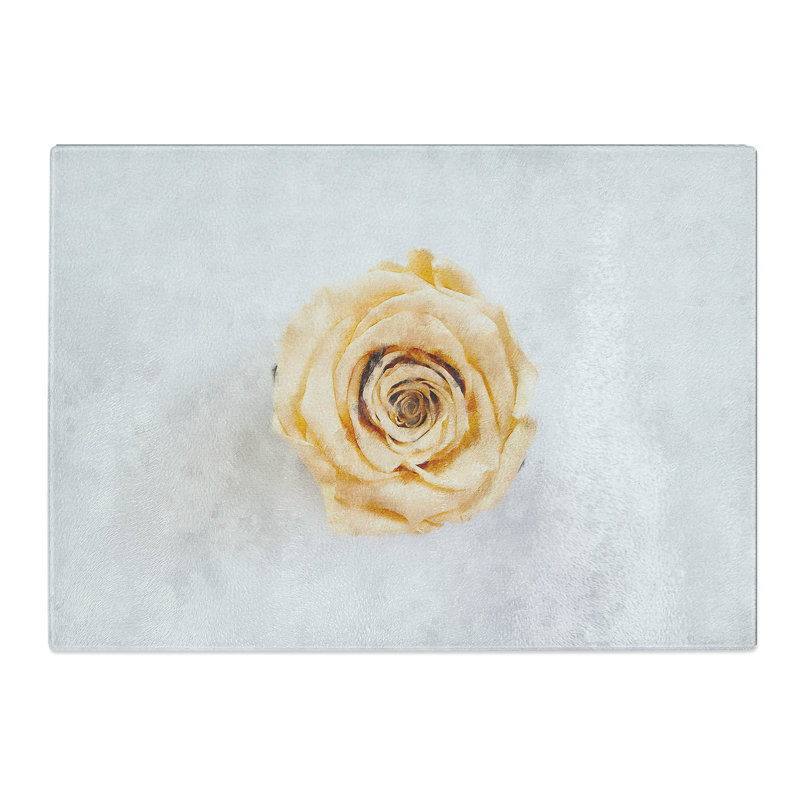 Tempered Glass Pale Yellow Rose Chopping Board, 28.5 cm x 39 cm