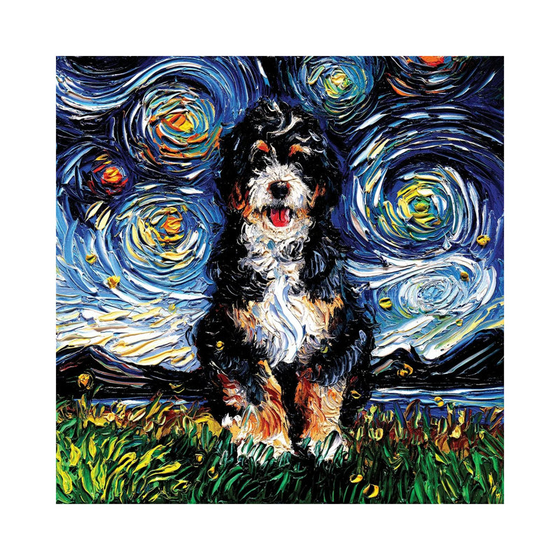 Bernedoodle Night - Giclée sur toile tendue avec châssis, H 12 po x l 12 po