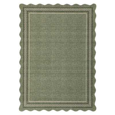 Scalloped Edge Washable Area Rug with Non Slip Backing