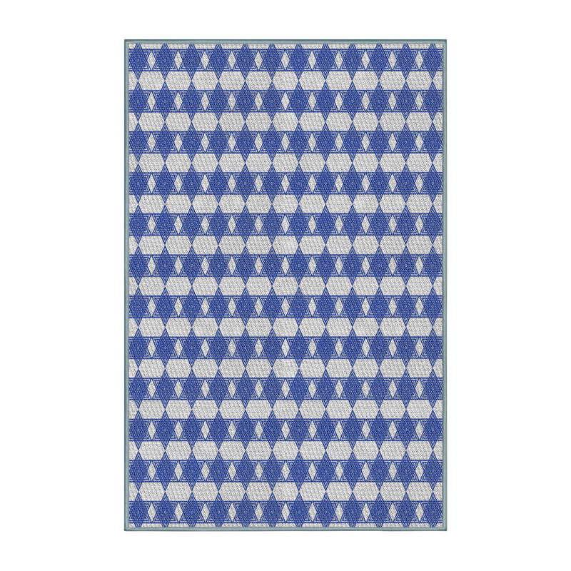 Laine tissée à la machine à motifs géométriques et polyester bleu marine/blanc Tapis décoratif, Rectangle 5 pi x 7 pi
