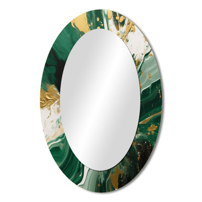 Green And Gold Liquid Magic I - Green Modern Oval Wall Mirror