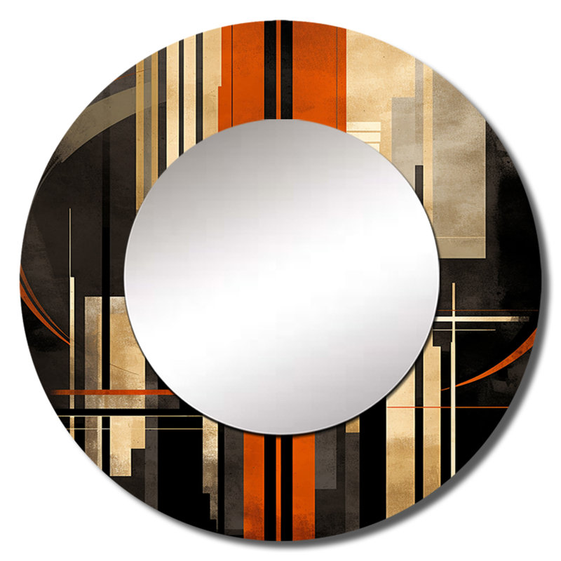 Vecteurs orange et gris I - miroir décoratif de formes abstraites, miroir mural rond moderne, impression d'art en métal