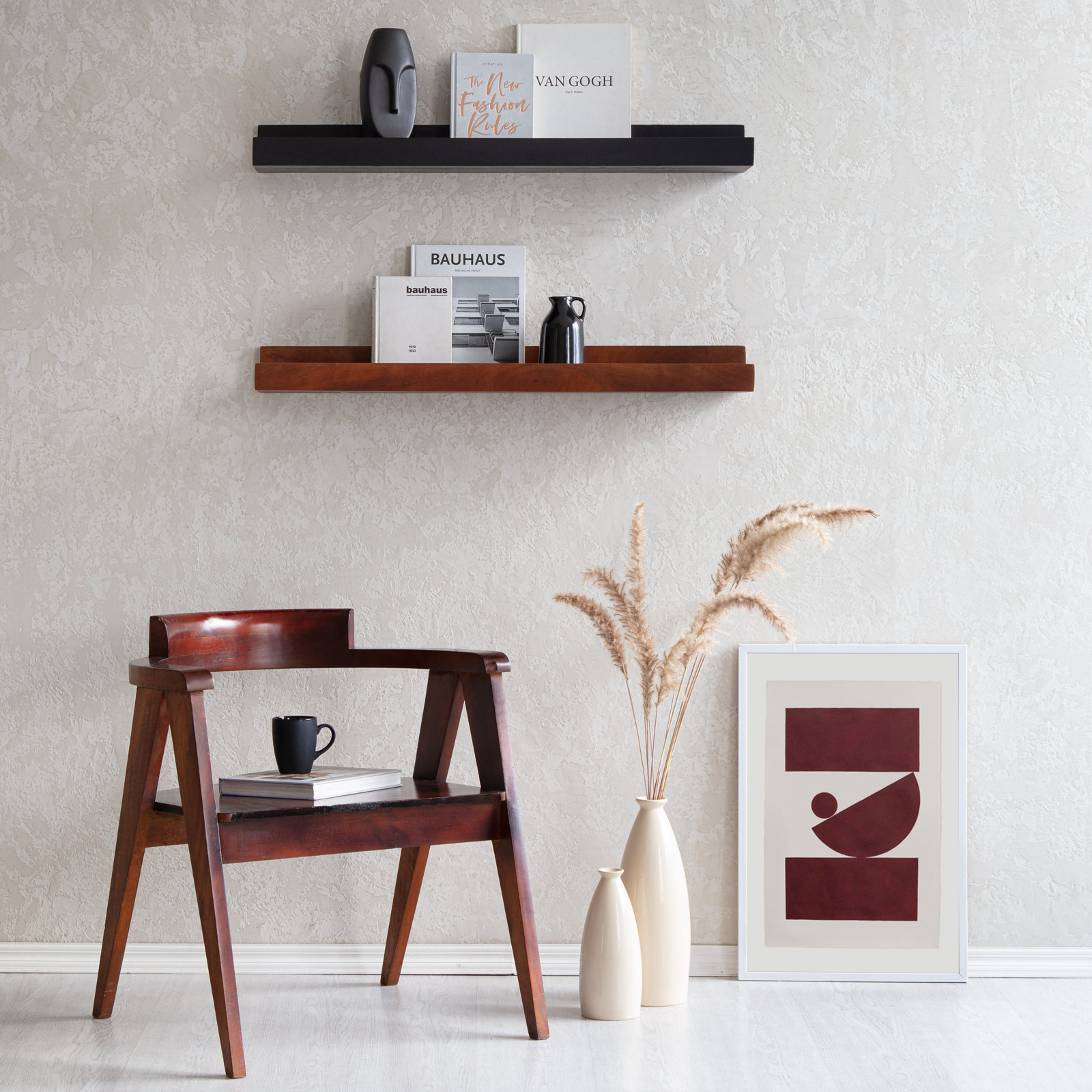 Dezerea Lipped Wall Mounted Shelves, Walnut, 3.5" H x 24" W x 7.25" D