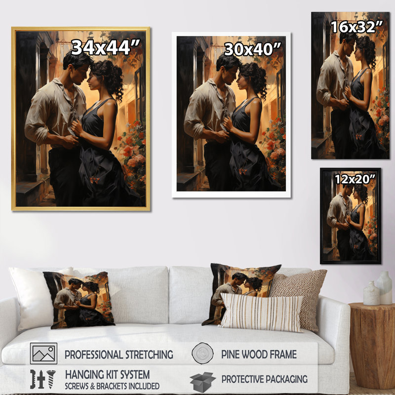 «Lonard Romantic Couple Landscape Glimpse II», reproduction sur toile, Cadre photo noir, H 20 po x l 12 po x P 1 po