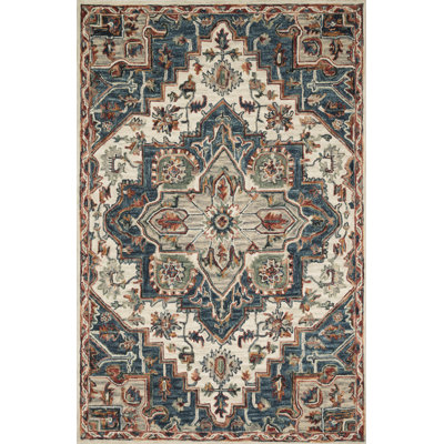 Goncalvo Hand-Hooked Wool Blue Area Rug