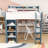 Full Wood Loft Bed With Built-In Desk, Shelves, Clothes Rails And Guardrails-1331818217