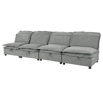 Canapé modulaire à deux couches, librement modulable, 4 places avec rangement, comprenant 4 coussins moelleux