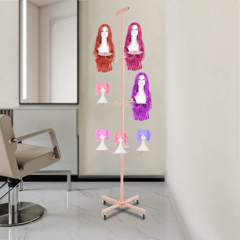 Support de perruque 12 têtes, présentoir de perruques et support de rangement, Rose