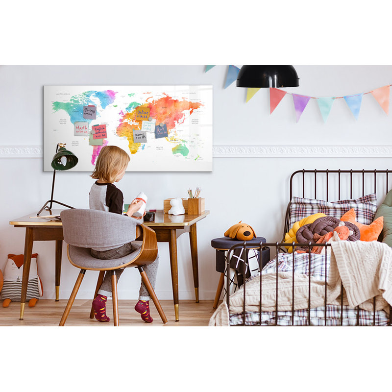 Watercolour World Map Magnetic Wall Mounted Dry Erase Board