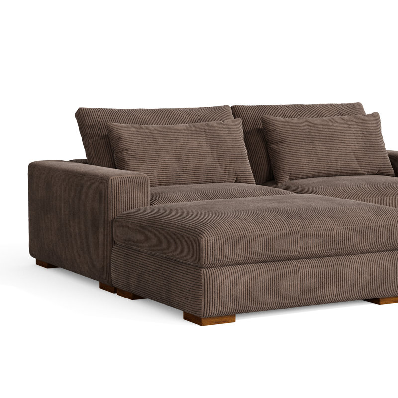 Alahya 3 - Piece Upholstered Sectional, Chocolate Corduroy
