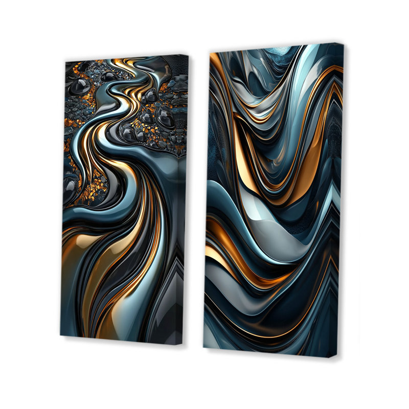 Tourbillon abstrait dans les tons III - ensemble de 2 peintures murales abstraites, Toile tendue, H 28 po x l 24 po