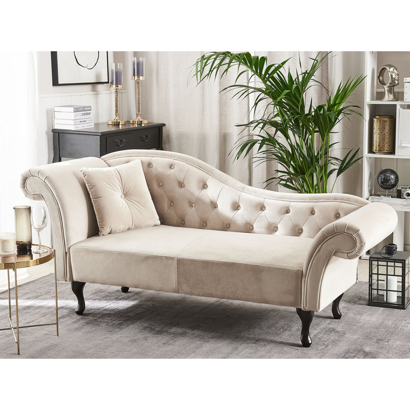 Whitlock Velvet Chaise Lounge, Left-Arm Chaise, Beige