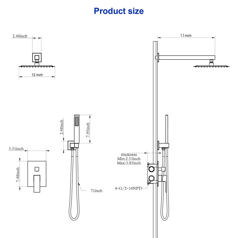 12" Pressure Balanced Rain Shower System With Handheld Spray, Polished Chrome