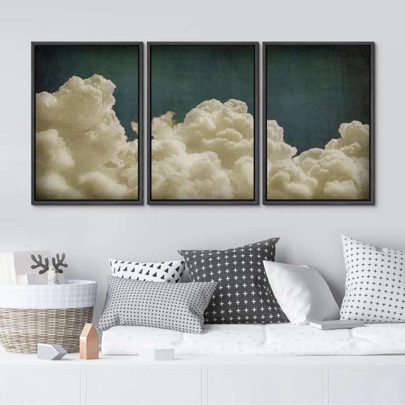 "Vintage Cloudscape Dreamy Cotton Clouds Modern Art Decor Colorful Chic Living Room Office Office" 3 - Pièces, Noir
