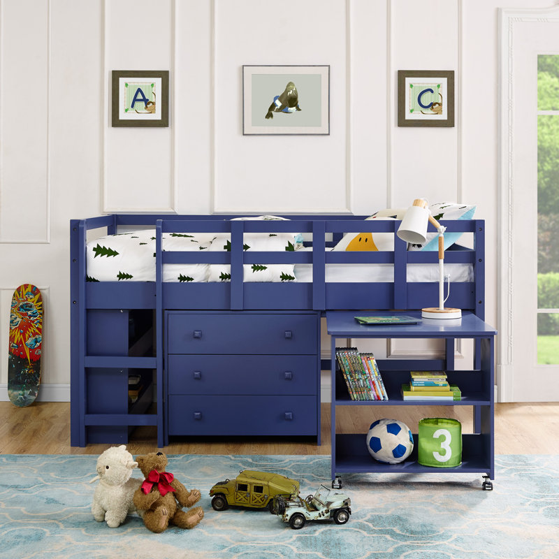 Lit mezzanine simple avec bureau Maretti, Bleu marine