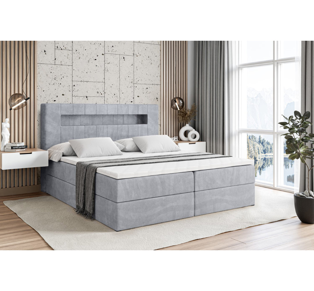 Boxspringbett mit H3 Bonell-Federkernmatratze, Topper und Bettkasten