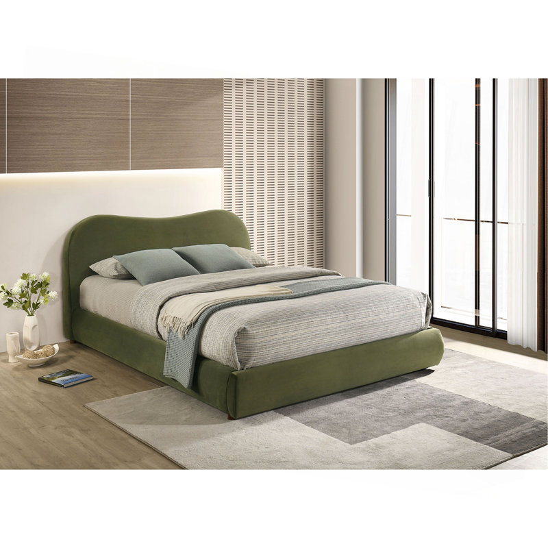 Structure de lit en velours capitonné 1Pc, Grand lit, Vert olive