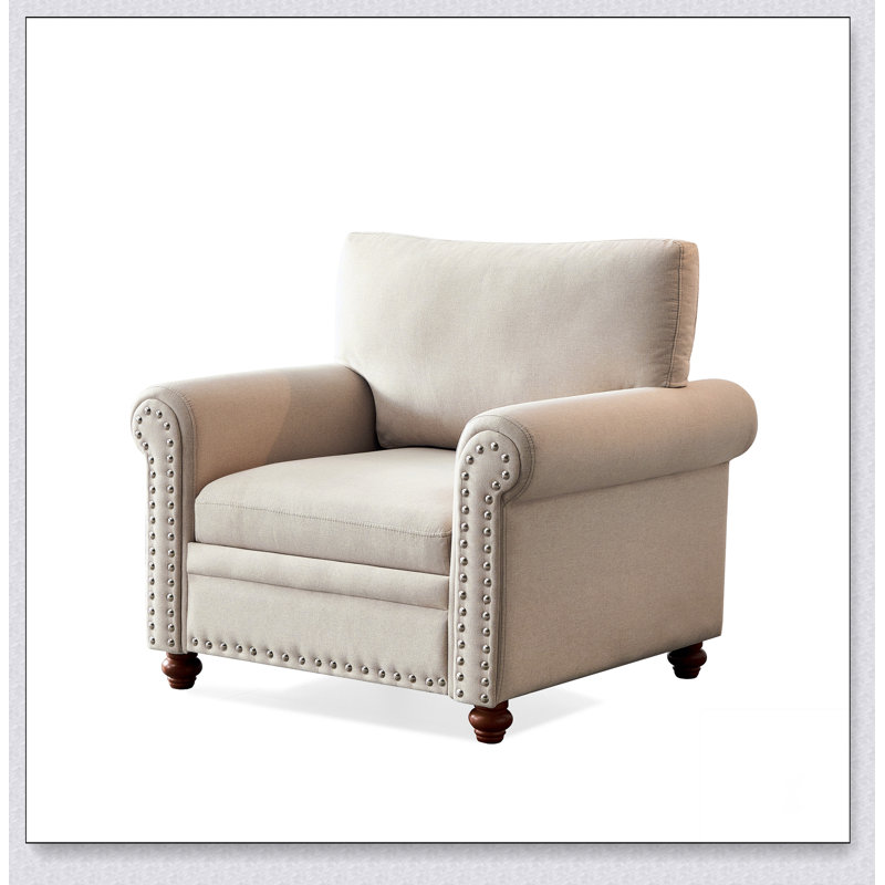 Chaise de salon simple avec pieds en bois, Polyester beige