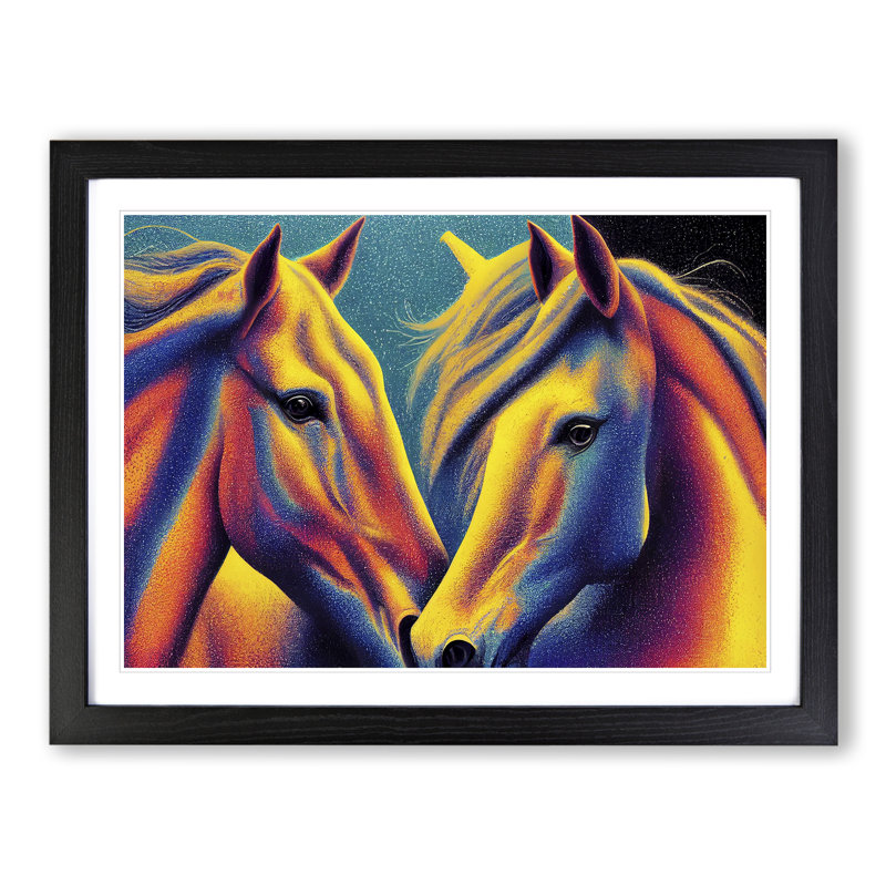 Two Colourful Horses - Framed Print,   Black  Framed, 46cm H x 64cm W x 2cm D