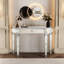 Meuble-lavabo à miroir demi-lune de 47 po avec tiroir en verre cannelé et poignées en cristal, gris et argent, pieds, -, console multi-usage et tiroir d'entrée argenté pour chambre à coucher / vestiaire, style Mid-Century