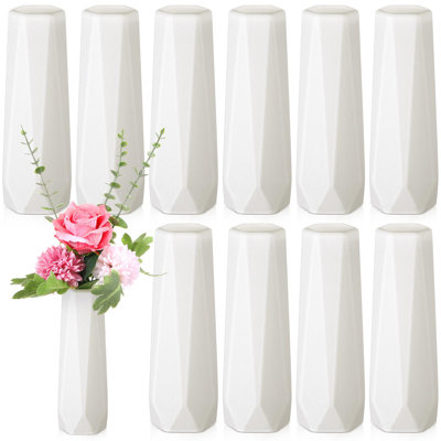 10 Pack Composite Plastic Flower Vases Bulk White Small Tall Conic Floral Vases For Centerpieces Unbreakable Bud For Wedding Party Living Room Decor(classic)