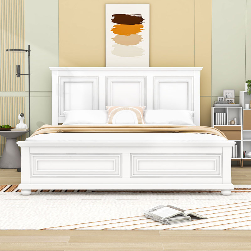Lit plateforme avec tête de lit Vintage, Blanc, Très grand lit