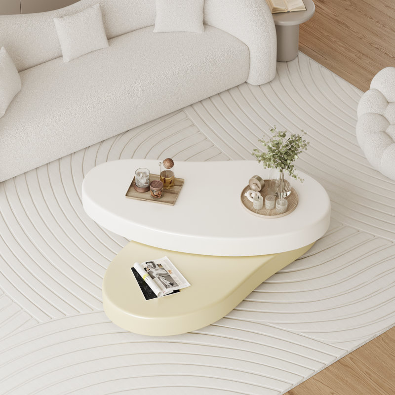 Masek Modern Extendable Coffee Table, Stylish Creative Rotating Coffee Table, Beige