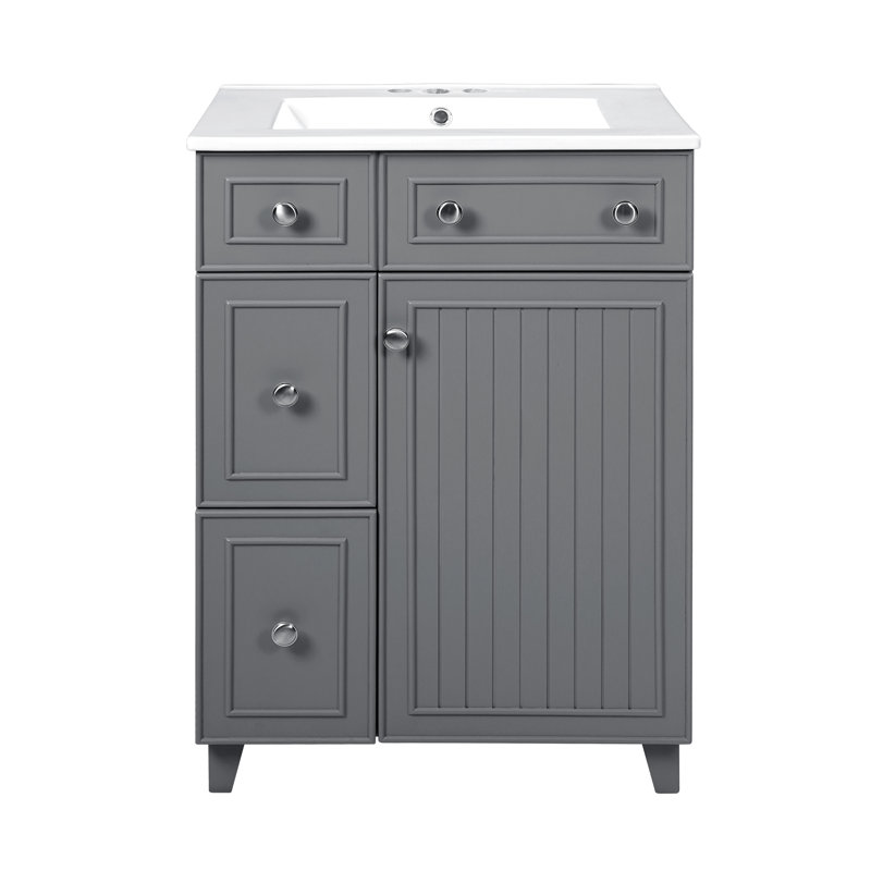 Meuble-lavabo 24 po avec comptoir en céramique, Argent, Gris
